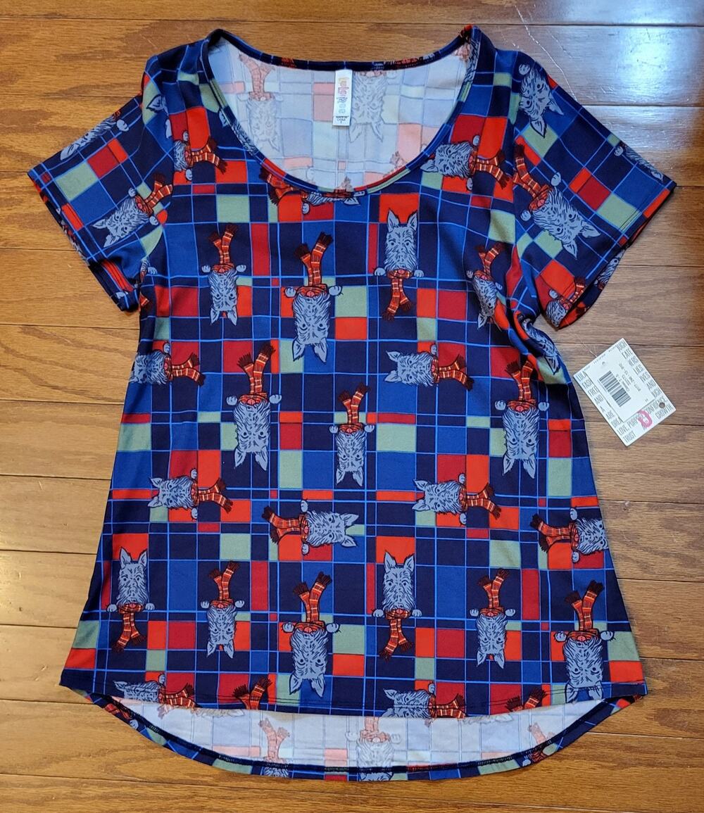 LuLaRoe Shirt Size Small Pattern with Dogs & Scarfs
